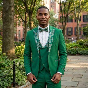 New 2026 Mens 3pc Solid Green Suit Set, Skinny Fit